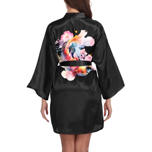 Koi Fish with Cherry Blossom Long Sleeve Kimono Robe