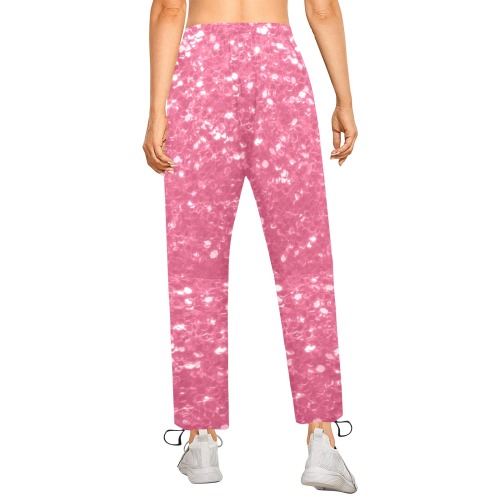 Magenta light pink red faux sparkles glitter Women's Quick Dry Cargo Sweatpants (Model L65)