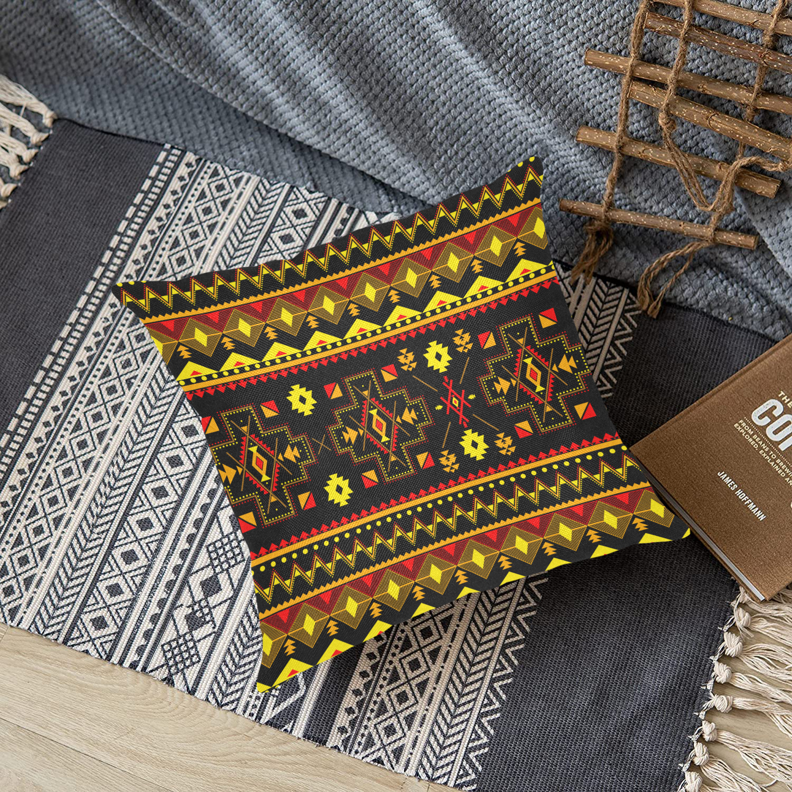 Aboriine Ethnic Pattern Linen Zippered Pillowcase 18"x18"(Two Sides)