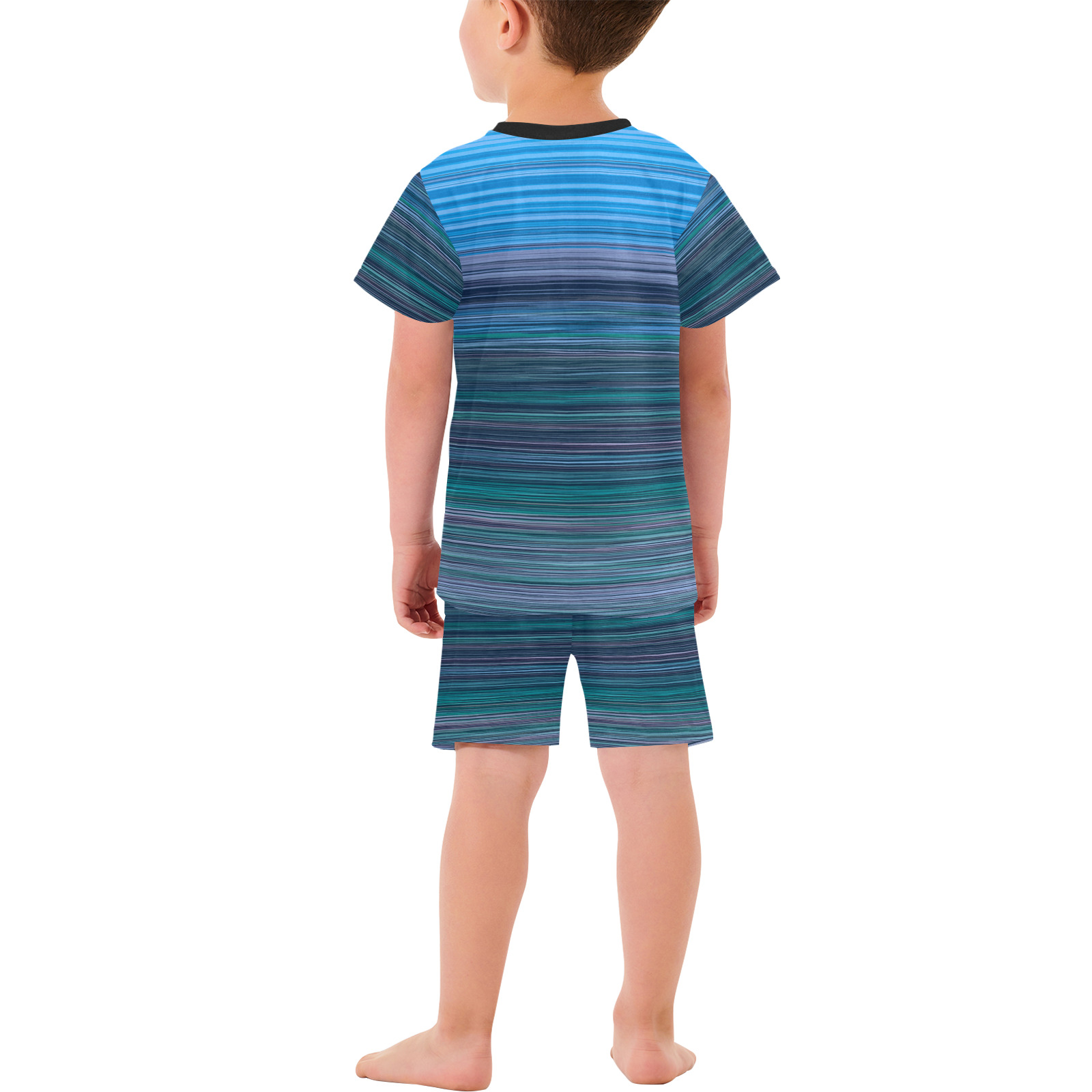Abstract Blue Horizontal Stripes Little Boys' Short Pajama Set