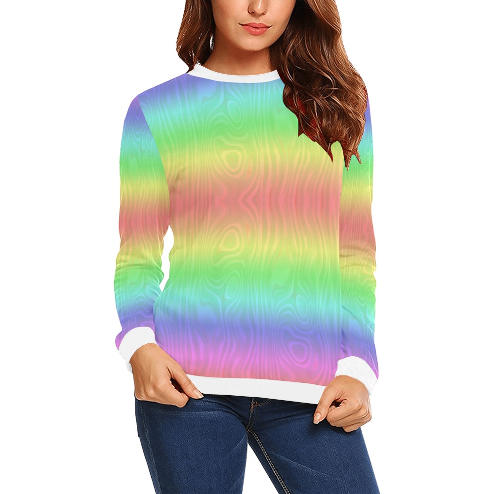 Groovy Pastel Rainbows All Over Print Crewneck Sweatshirt for Women (Model H18)