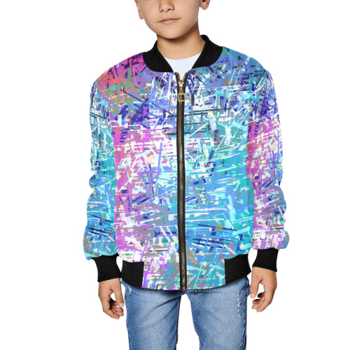 Grunge Urban Graffiti Pink Turquoise Paint Splatter Texture Kids' All Over Print Bomber Jacket (Model H40)