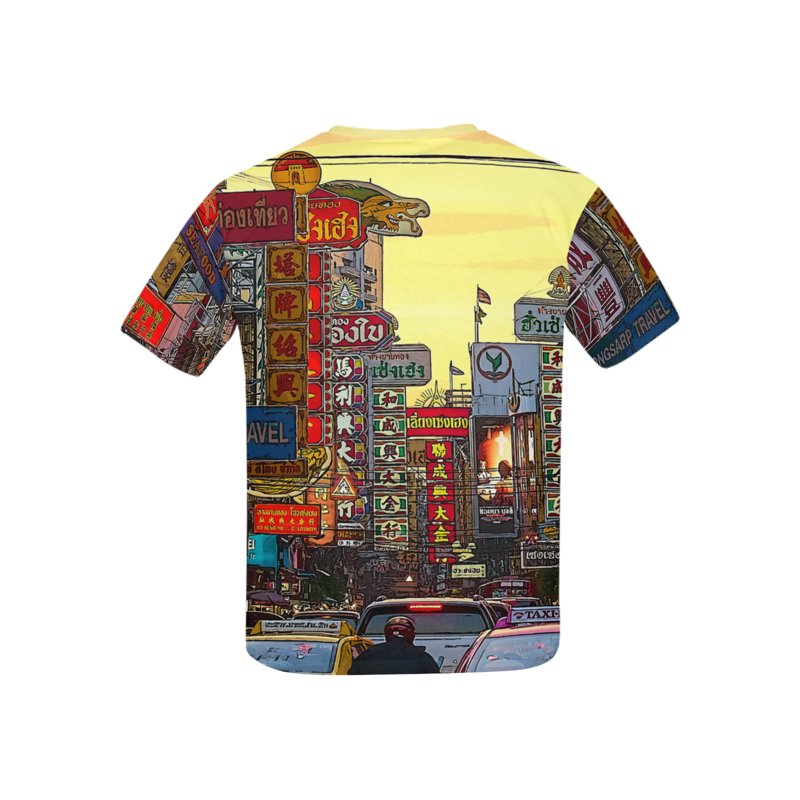Chinatown in Bangkok Thailand - Altered Photo Kids' Mesh Cloth T-Shirt with Solid Color Neck (Model T40)