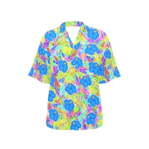 Blue Hawaiian Flowers Pattern All Over Print Hawaiian Shirt for Women (Model T58)