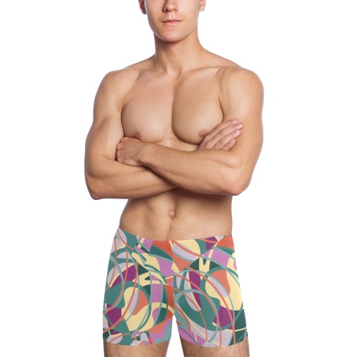 Olive, Coral, Gold Abstract Tangles Men's Swimming Trunks (Model L60)