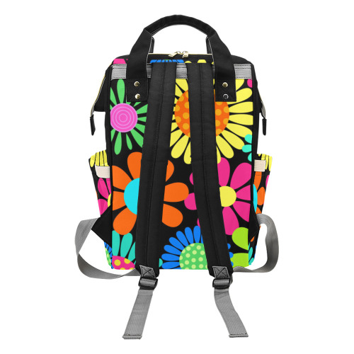 Retro Daisy Flower Power Sixties Hippy Pattern Multi-Function Diaper Backpack/Diaper Bag (Model 1688)