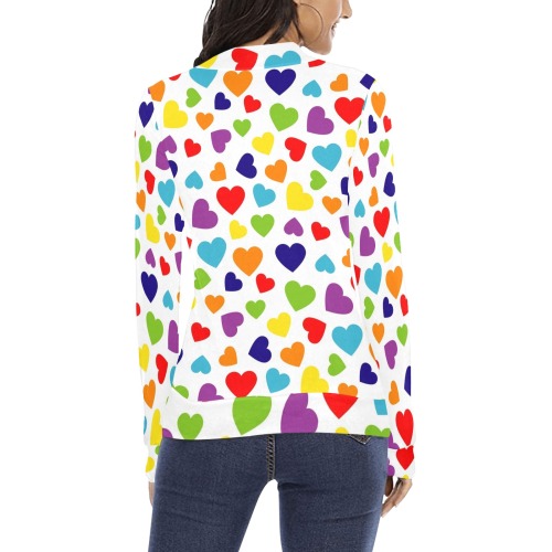 Rainbow Hearts Women's All Over Print Mock Neck Sweatshirt (Model H43)