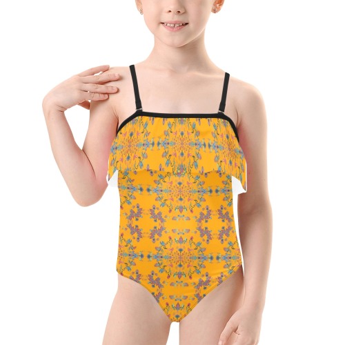 flowers-9- Kids' Spaghetti Strap Ruffle Swimsuit (Model S26)