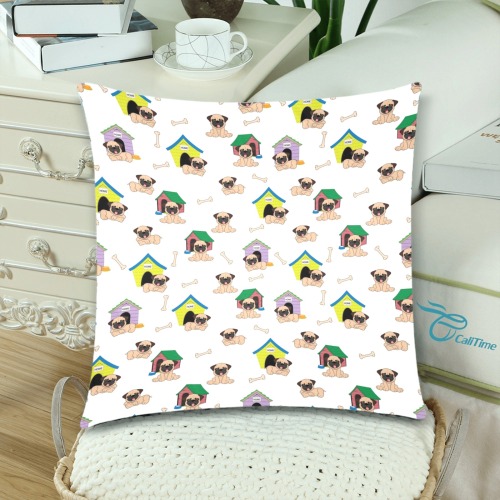 Pugs and Dog Houses Custom Zippered Pillow Cases 18"x 18" (Twin Sides) (Set of 2)