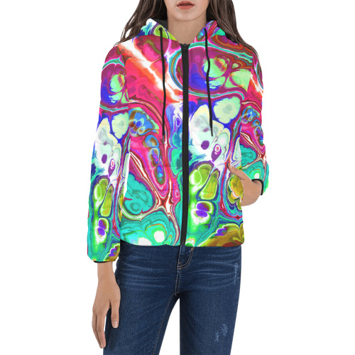 Abstract Liquid Marble Pouring Modern Art Texture Women's Padded Hooded Jacket (Model H46)