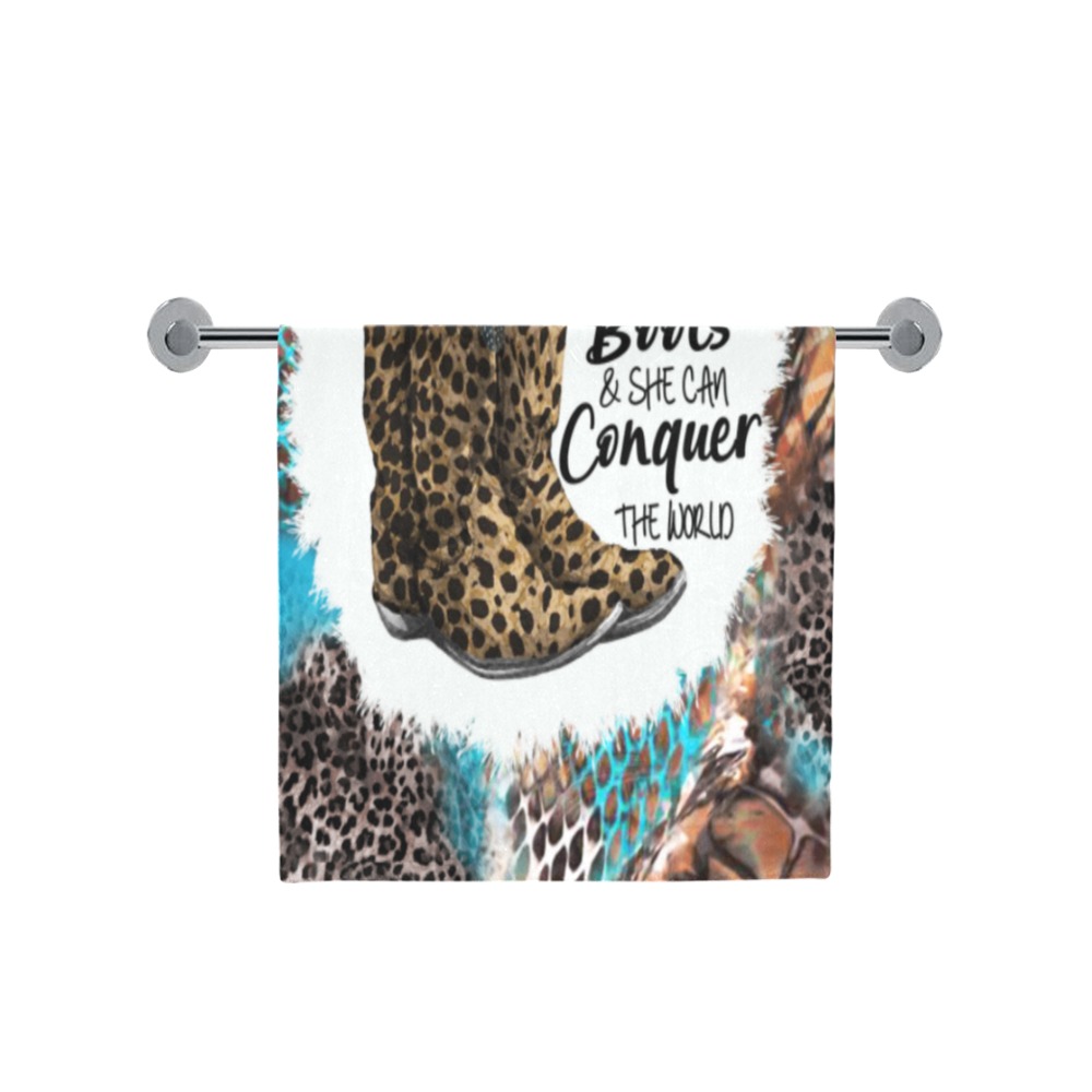 conquer the world leopardboots1 Bath Towel 30"x56"