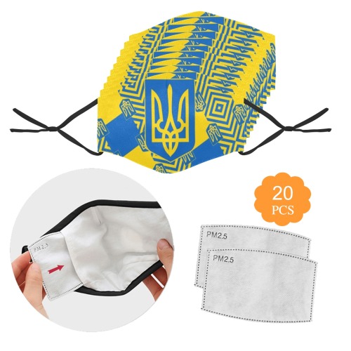 UKRAINE 2 3D Mouth Mask with Drawstring (Pack of 10 & 20 Filters Included) (Model M04)