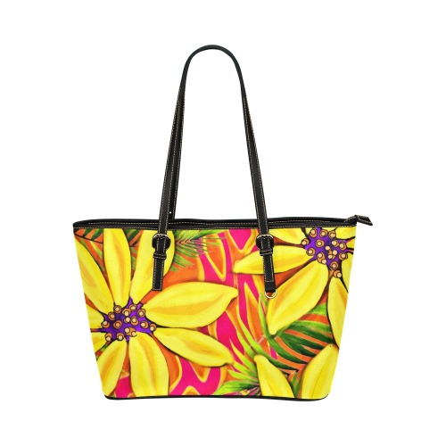 Passionflower Tropical Fun Leather Tote Bag/Large (Model 1651)