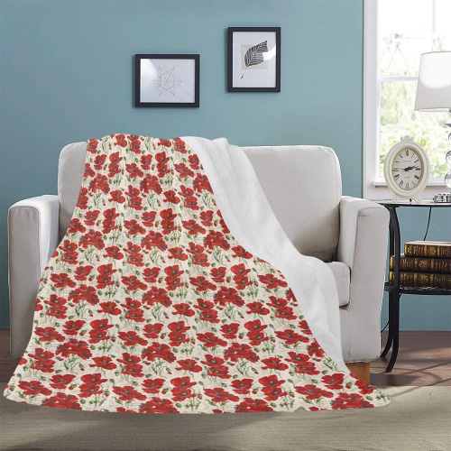 Red Poppy Flowers Vintage Floral Pattern Ultra-Soft Micro Fleece Blanket 60"x80"