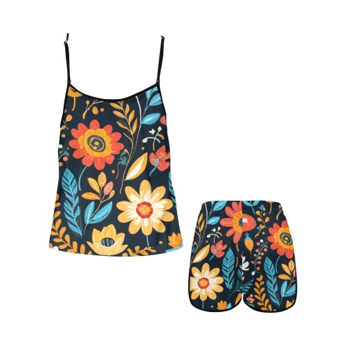 Bohemian Flowers 3 Women's Spaghetti Strap Short Pajama Set