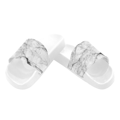 White gray marble texture Women's Slide Sandals (Model 057)