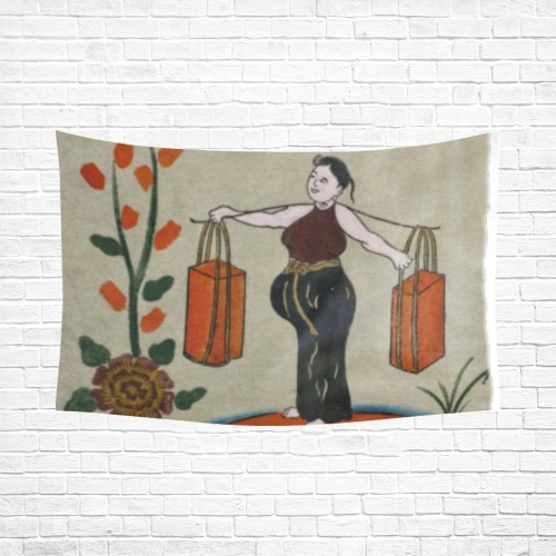 early morning women Cotton Linen Wall Tapestry 90"x 60"