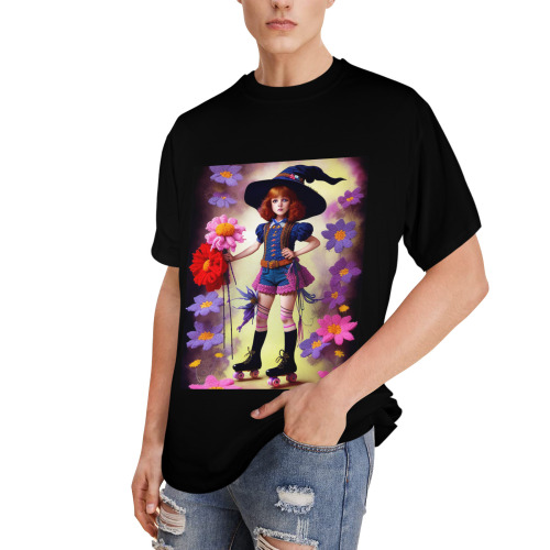 halloween roller skating witch Men's Glow in the Dark T-shirt (Front Printing)