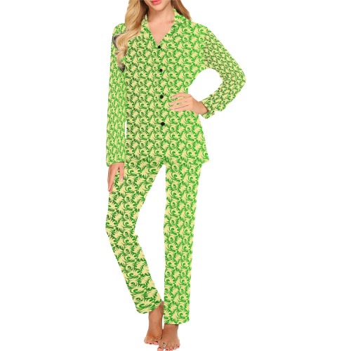 green swirl ylw Women's Long Pajama Set
