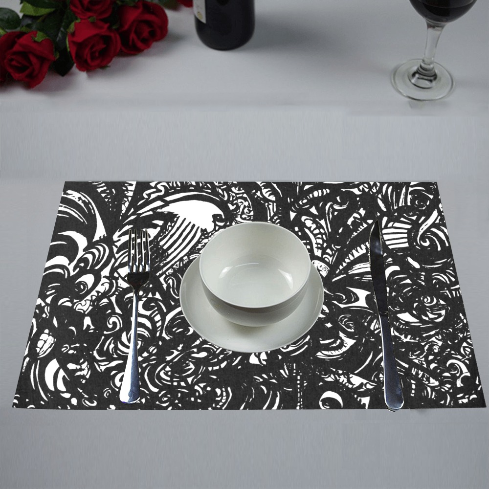 Black and white Abstract graffiti Placemat 12’’ x 18’’ (Two Pieces)