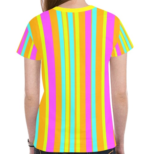 Neon Stripes  Tangerine Turquoise Yellow Pink New All Over Print T-shirt for Women (Model T45)