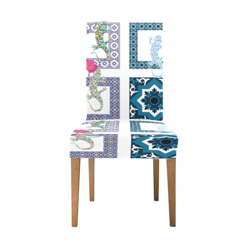 Blue Lizard Patch Mediterranean Design Chair Cover (Pack of 4)