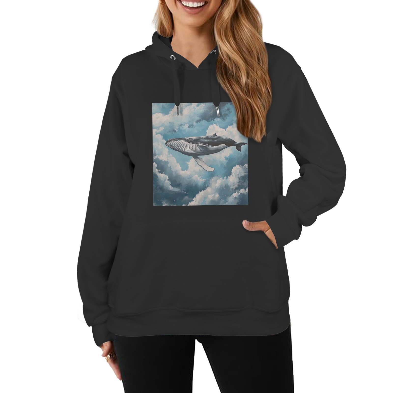 Whale in the Clouds Women's Oceanus Hoodie Sweatshirt (Model H03)