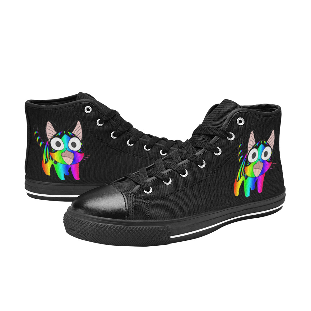 Rainbow Neon Kitty Cat Anime High Top Canvas Shoes for Kid (Model 017)