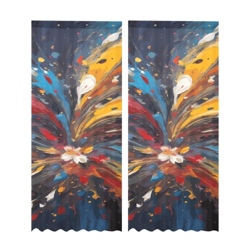 Cool colorful abstract art, dark bluish background Gauze Curtain 28"x95" (Two-Piece)