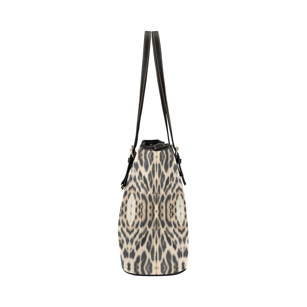 Skin Leopard Leather Tote Bag/Small (Model 1651)