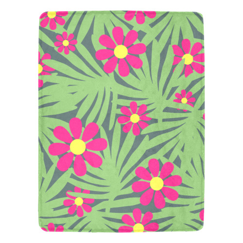 Pink Exotic Paradise Jungle Flowers and Leaves Ultra-Soft Micro Fleece Blanket 60"x80"