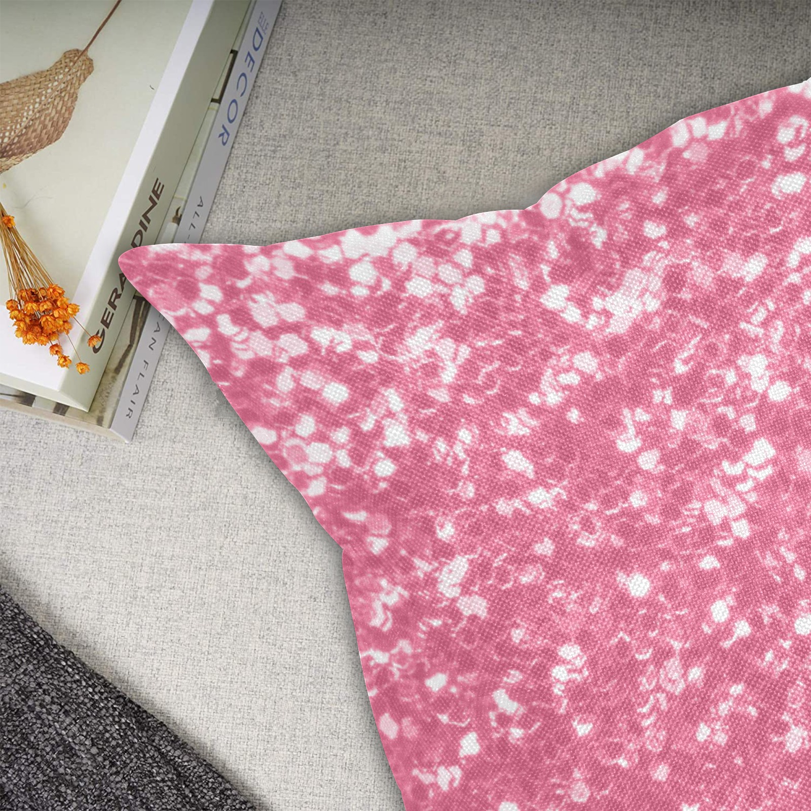 Magenta light pink red faux sparkles glitter Linen Zippered Pillowcase 18"x18"(One Side&Pack of 2)