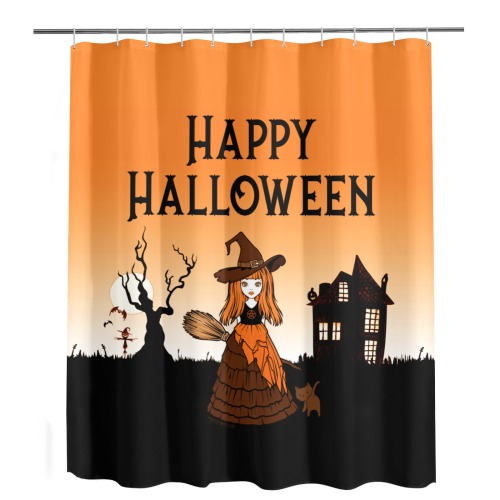 Orange Sky Happy Halloween Ckeeky Witch® Shower Curtain 69"x84"