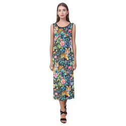 Jungle Tigers and Tropical Flowers Pattern Phaedra Sleeveless Open Fork Long Dress (Model D08)