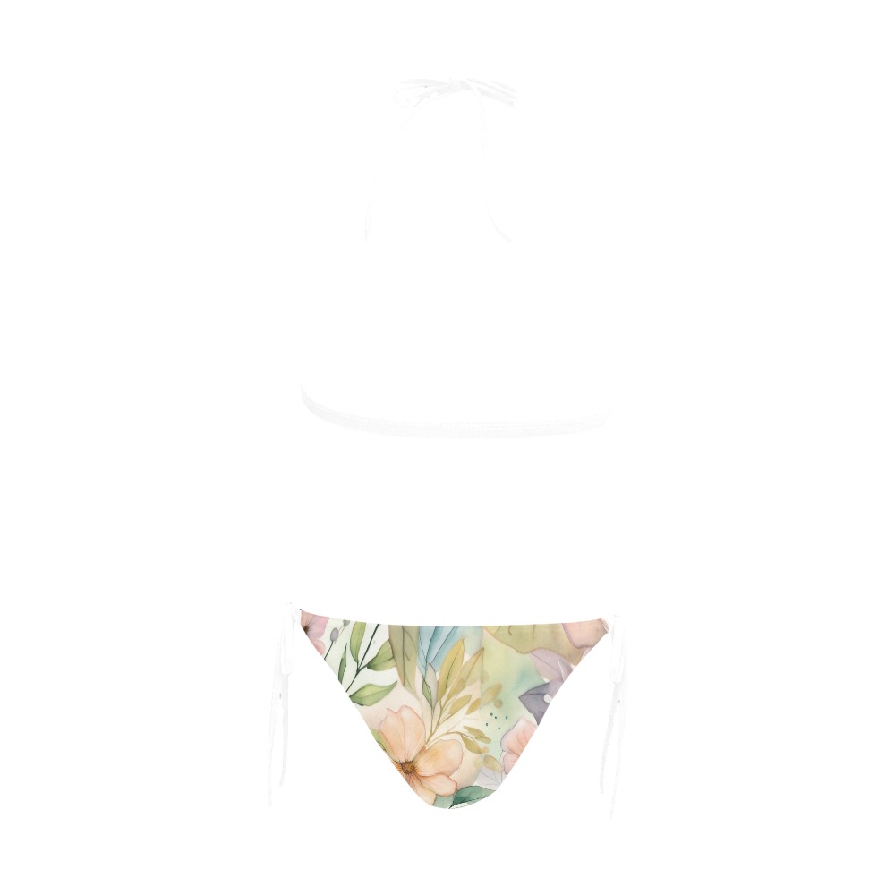 Watercolor Floral 1 Buckle Front Halter Bikini Swimsuit (Model S08)