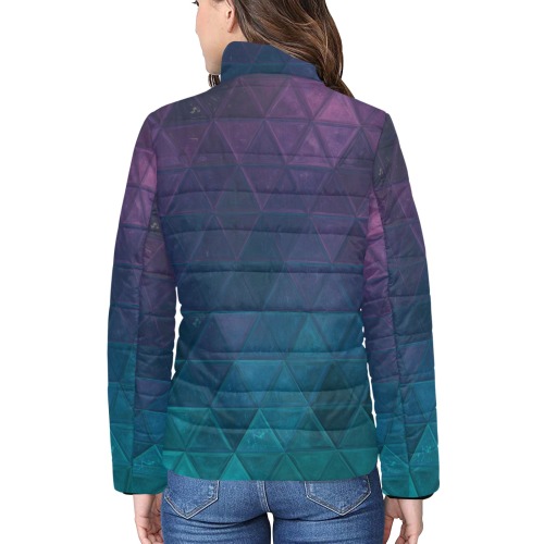 mosaic triangle 21 Women's Stand Collar Padded Jacket (Model H41)