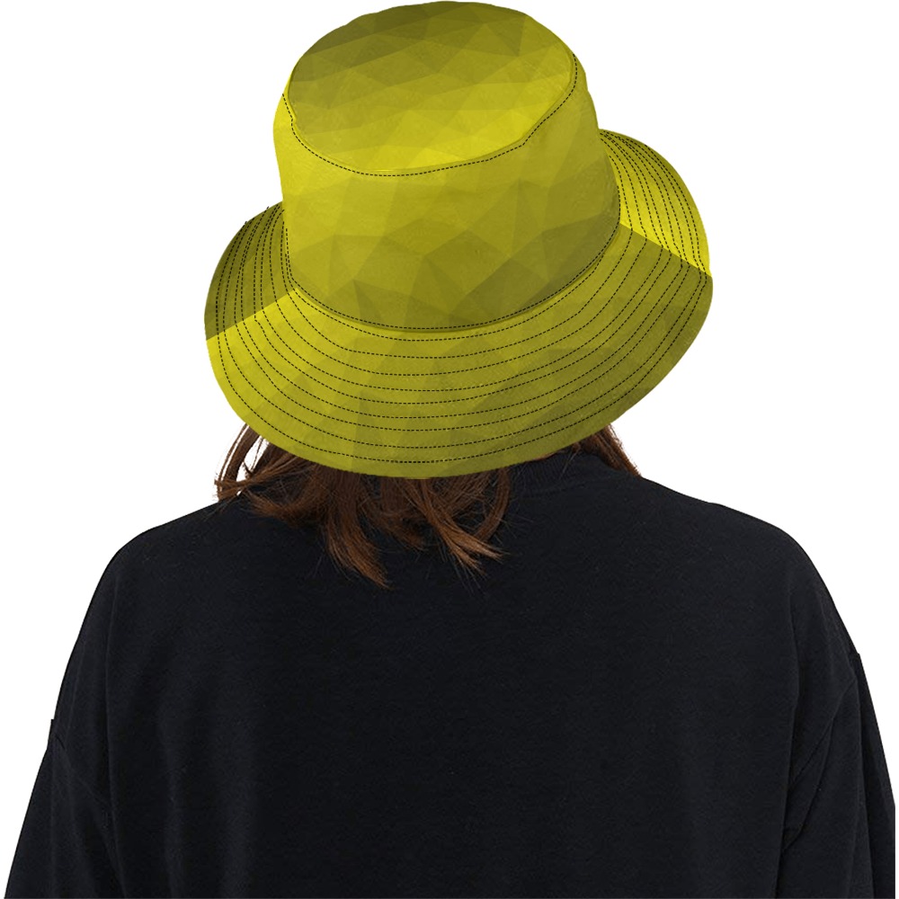 Yellow gradient geometric mesh pattern All Over Print Bucket Hat
