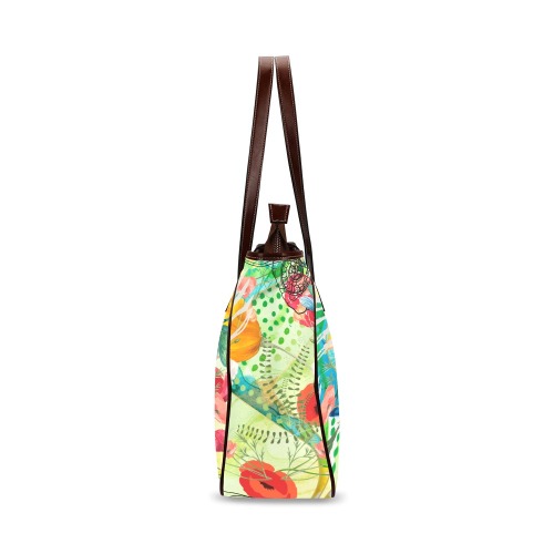 Poppies and Ferns leather strip tote Classic Tote Bag (Model 1644)