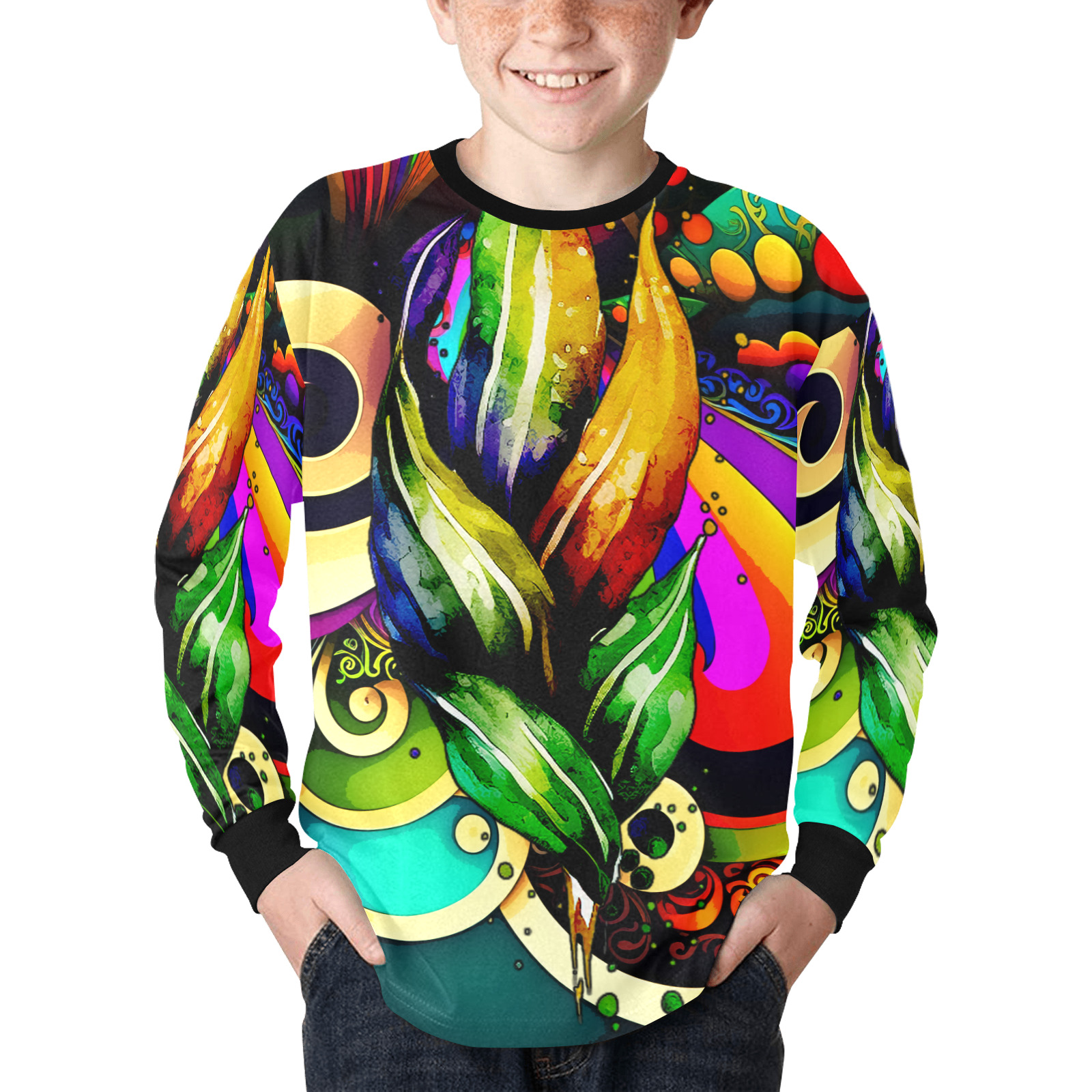 Mardi Gras Colorful New Orleans Kids' Rib Cuff Long Sleeve T-shirt (Model T64)