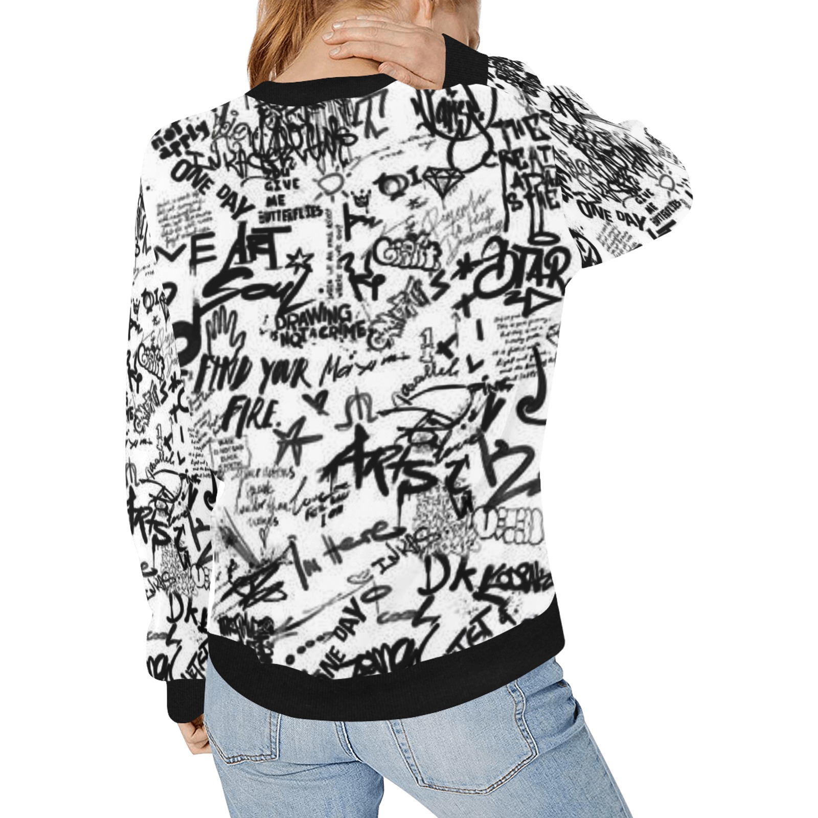 Graffiti Women's Rib Cuff Crew Neck Sweatshirt (Model H34)