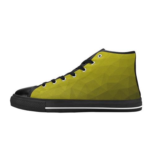 Yellow gradient geometric mesh pattern Women's Classic High Top Canvas Shoes (Model 017)