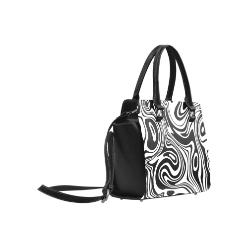 Black and White Marble Classic Shoulder Handbag (Model 1653)