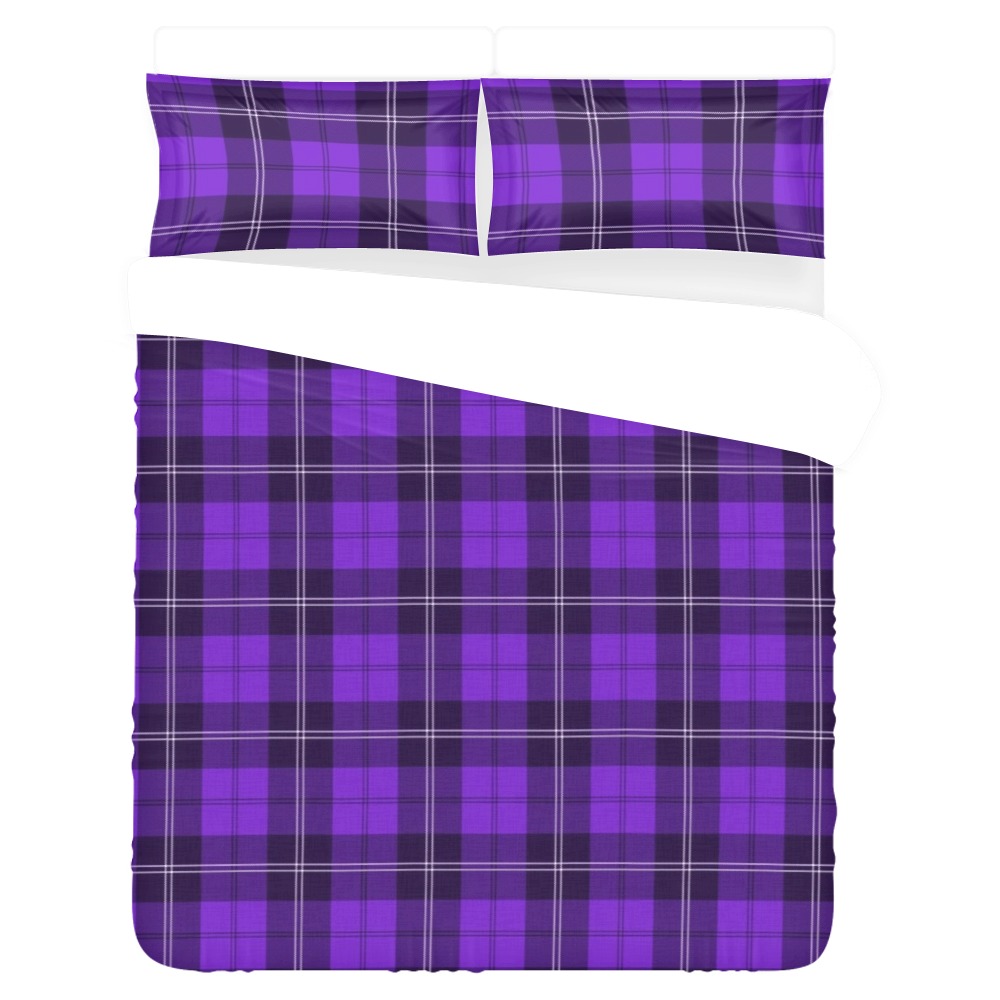 Purple and Black Plaid 3-Piece Bedding Set