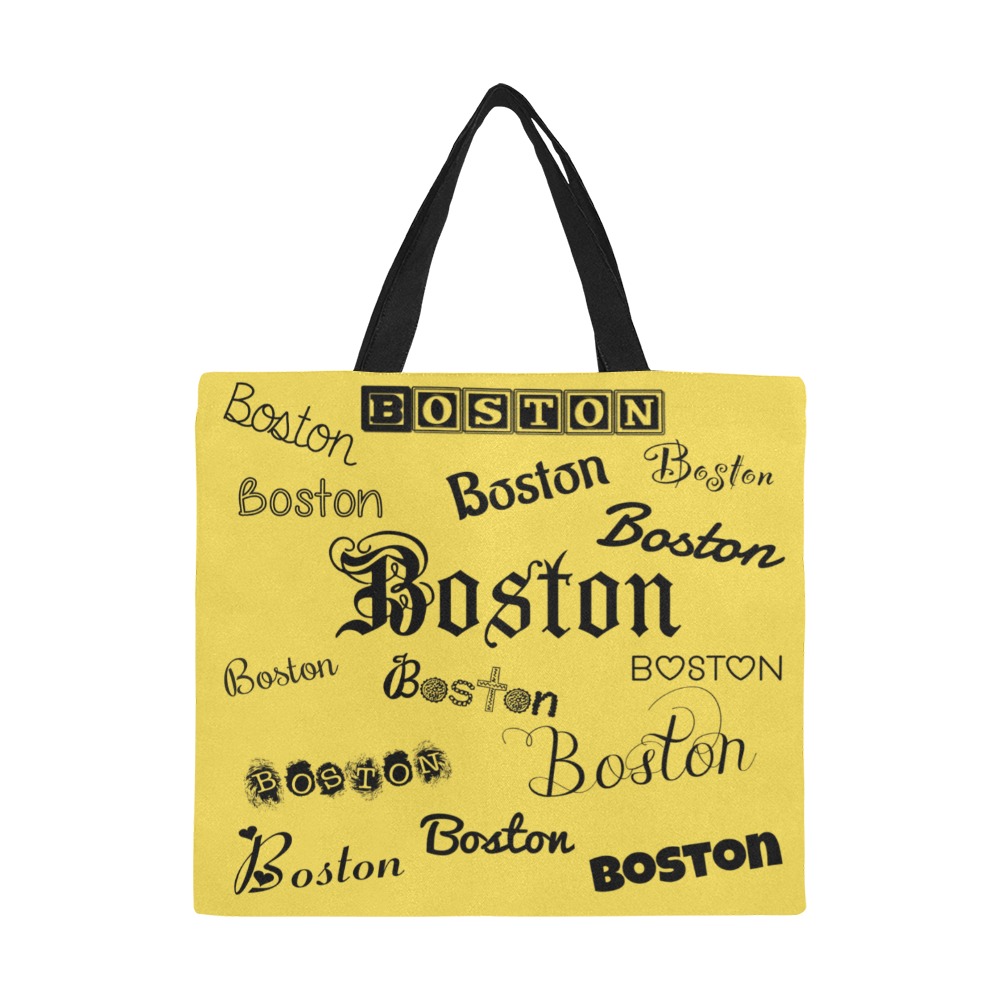 Boston Black Fonts on yellow background All Over Print Canvas Tote Bag/Large (Model 1699)