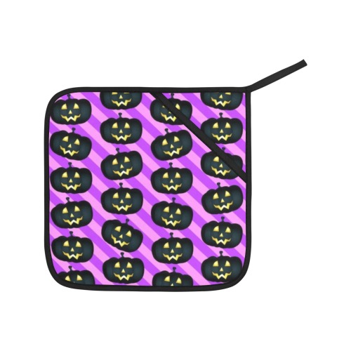Pumpkins on Purple Diagonal Stripe Oven Mitt & Pot Holder