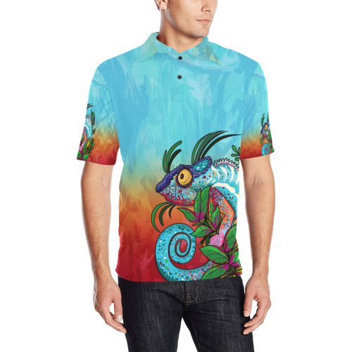 Rainbow Chameleon Men's All Over Print Polo Shirt (Model T55)