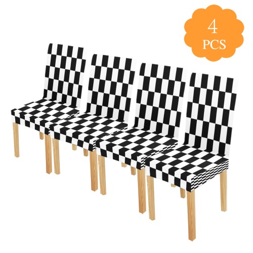 Black White Checker Chair Cover (Pack of 4)