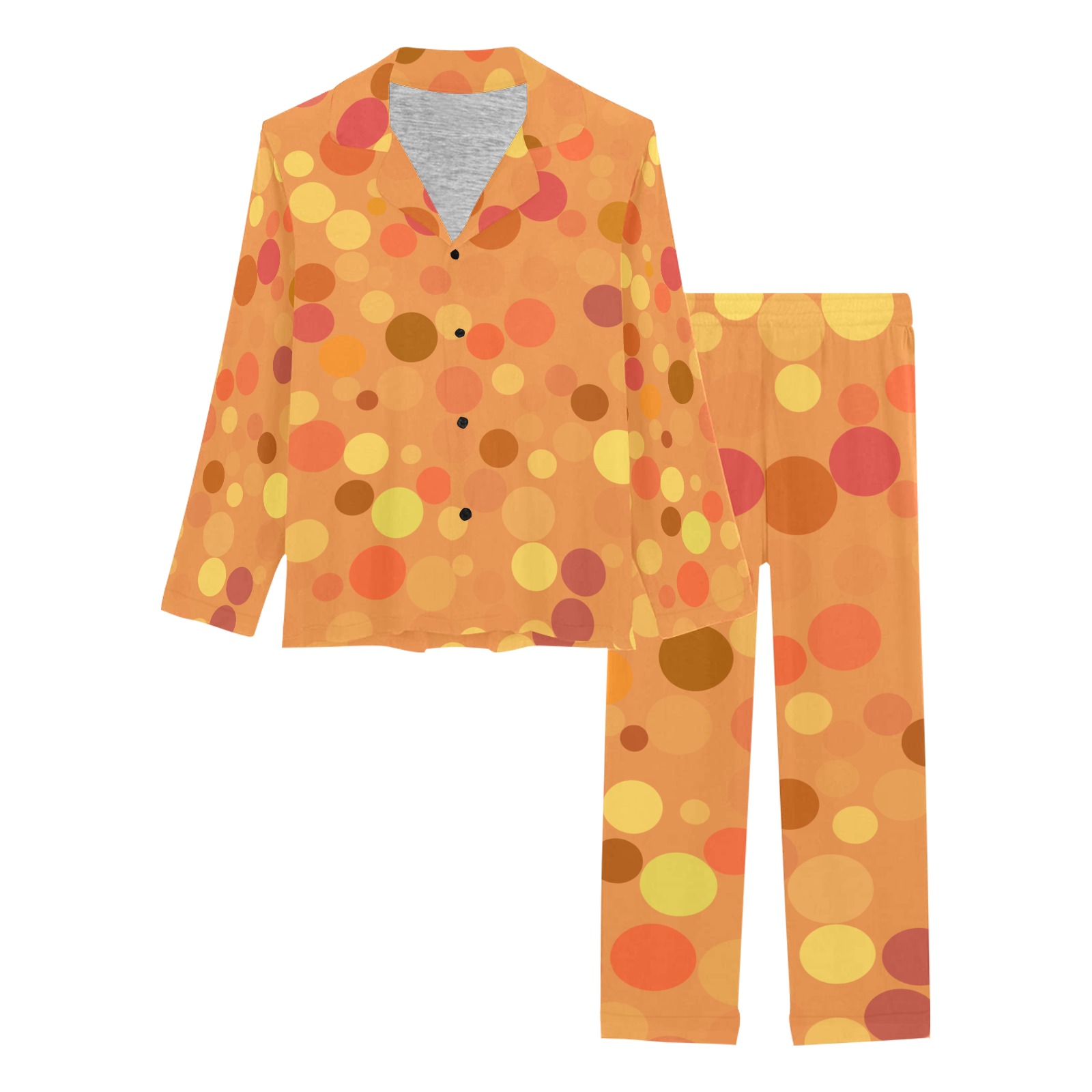 Yellow and Orange Polka Dots Women's Long Pajama Set