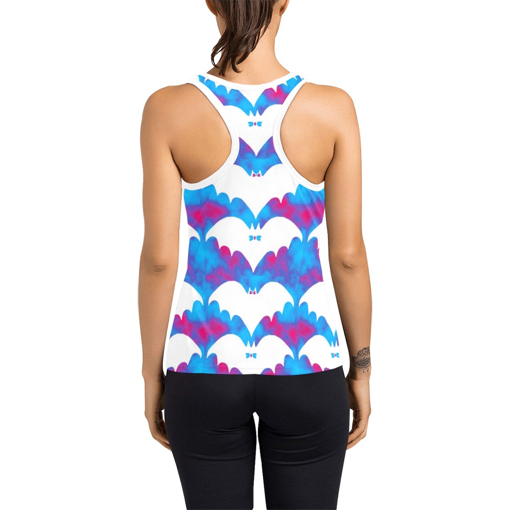 White Bats And Bows Blue Pink Women's Racerback Tank Top (Model T60)