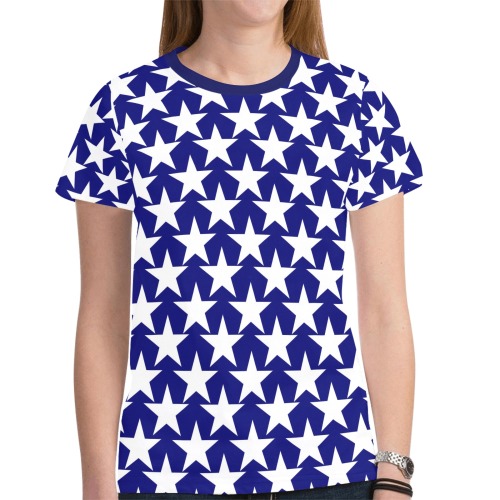 White Stars on Blue New All Over Print T-shirt for Women (Model T45)